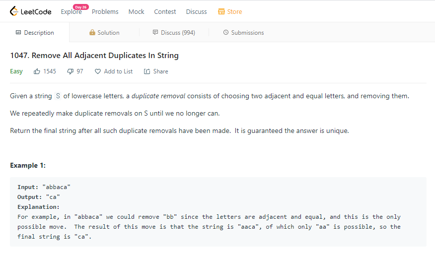  LeetCode Remove All Adjacent Duplicates In String JavaScript 